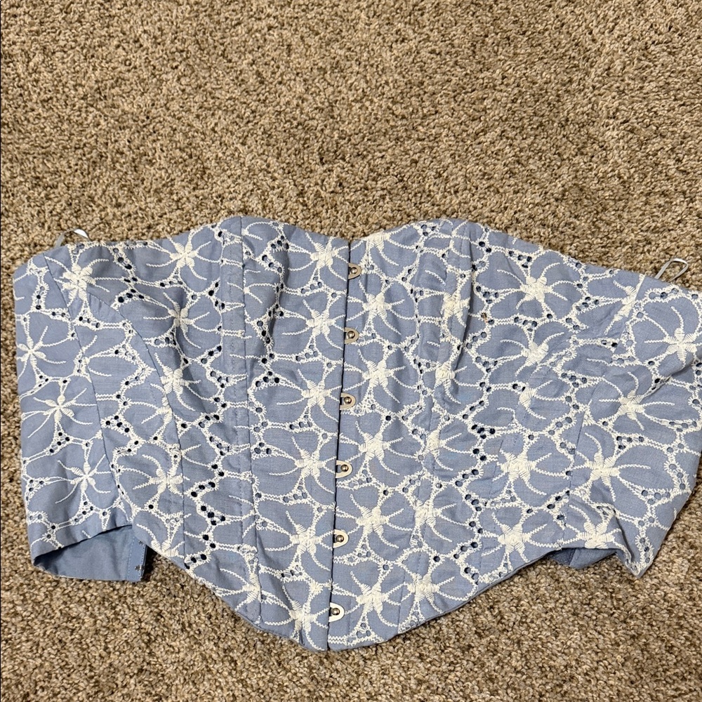 Blue and White Lace Women's Top